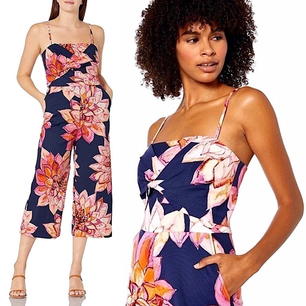 TRINA TURK Floral Sleeveless Square Neck Twist Bodice Crop Wide Leg Jumpsuit 2‎